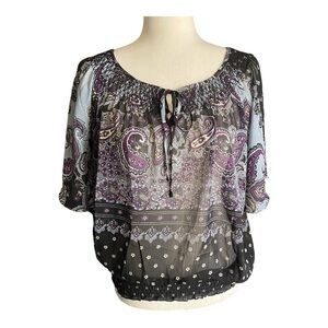 NWOT-TRAMP-SEMI SHEER PAISLEY PRINT TOP-SIZE LARGE
